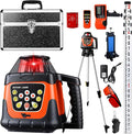 Red Rotary Laser Level 2000ft, 360 Degree Self Leveling Laser Level Kit with Receiver Remote Control and Surveying Tripod 16.4ft Staff, 5 Rotation Speeds& 4 Angles Adjustment,IP66 Waterproof