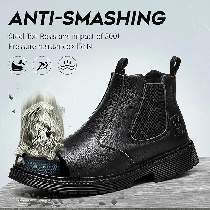 Unisex-Adults Steel Toe Chelsea Boots, Men's Industrial Construction Shoes, Waterproof, Lightweight, Comfortable, Non-slip Safety Boots