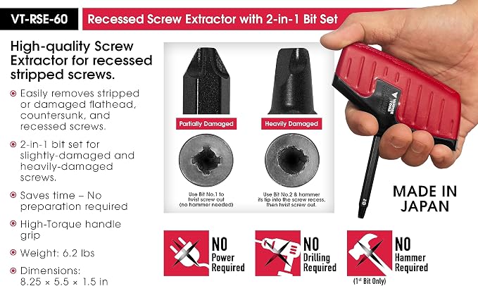 VAMPLIERS 2-PC Screw Extractor Set, 8" Linemans Pliers + Recessed Extractor