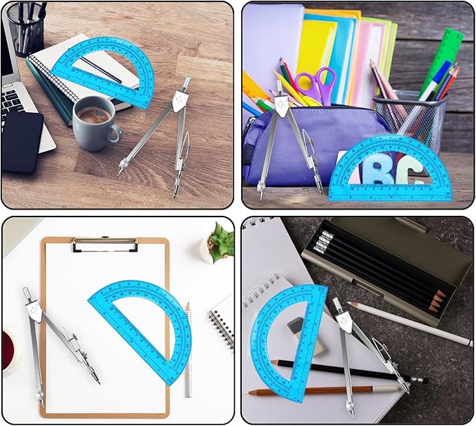 Students Geometry Math Set, Drawing Compass and 6 Inch Transparent Swing arm Protractor 180 Degree Math Protractor (Blue)