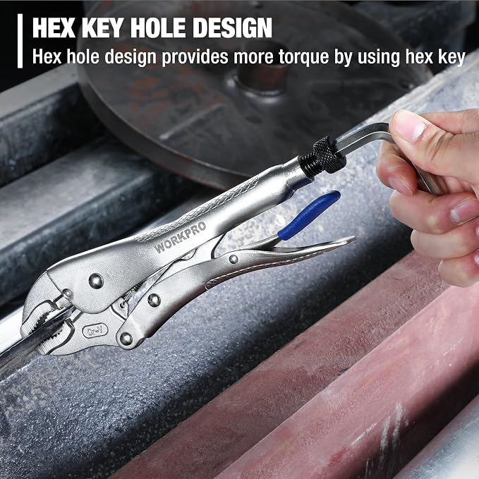 WORKPRO 3PCS Locking Pliers with Hex Key, Long Nose Curved Jaws Vice Grips