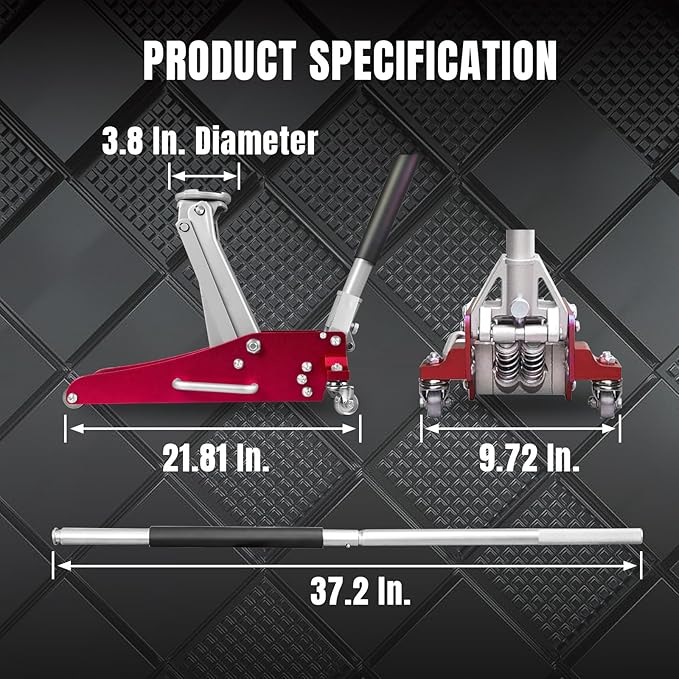 Torin 2.5 Ton Low Profile Aluminum/Steel Racing Floor Jack with Dual Piston Quick Lift Pump, 5521 lb Capacity, Lift Range 3.94"-18.31", SUV & Truck Compatible, Red