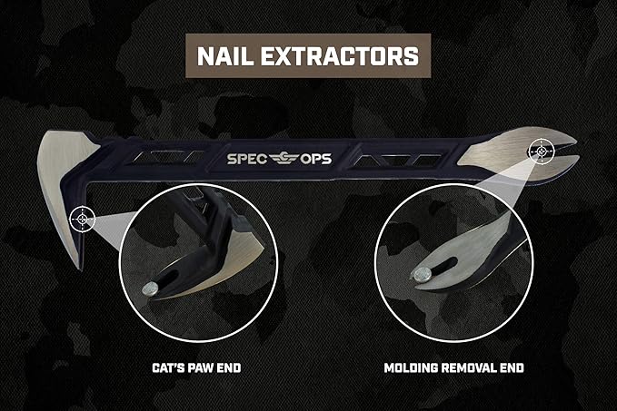 Spec Ops Tools Nail Puller Cats Paw Pry Bar, High-Carbon Steel, for Woodworking & Remodeling, 10 Inch