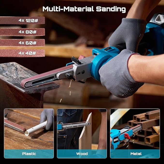 Seesii Belt Sander 1/2" x 18", 6 Speeds Max 2300FT/Min, with 1 * 4.0Ah Battery, Charger, Cordless Hand Held Belt Sander for Metal Working, Wood, Plastic, Auto Grinding