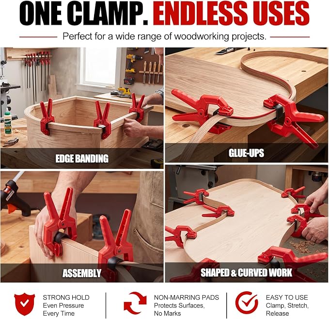 Ceenna 8 Pack Edge Band Spring Clamps - Adjustable Woodworking Clamps for Edge Banding, Carpentry & Home Improvement