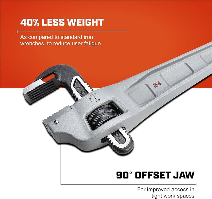 Crescent Aluminum Offset Handle Pipe Wrench - Heavy Duty Plumbing Tool for Tight Areas - Adjustable Home Repair Hand Tool - 24" - CAPW24F | Heavy-Duty Plumbing Tool for Tight Areas, Adjustable Home Repair Hand Tool