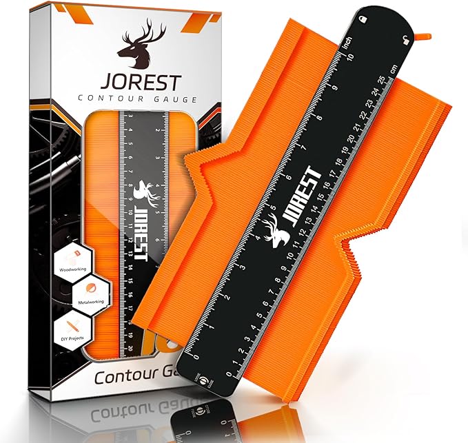 JOREST Contour Gauge with Lock (10 Inch), Gift Ideas for Men Dad Carpenter Handyman, Profile Tool with Measuring Scale for Tile Flooring, Carpet laying, Woodworking, Measuring Angle/Shape/Outline/Edge