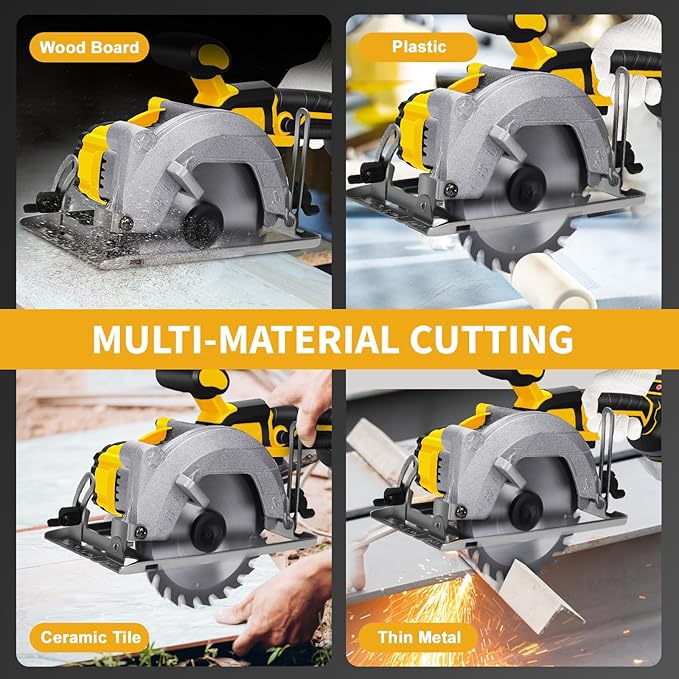5.5 Inch Cordless Circular Saw for Dewalt 20V Battery(No Battery), Power Wood Saw with Brushless Motor, 0-45° Cutting Bevel, Max Cutting Depth 1.9"(90°), 1.57"(45°), Idea for Wood, Plastic, Soft Metal