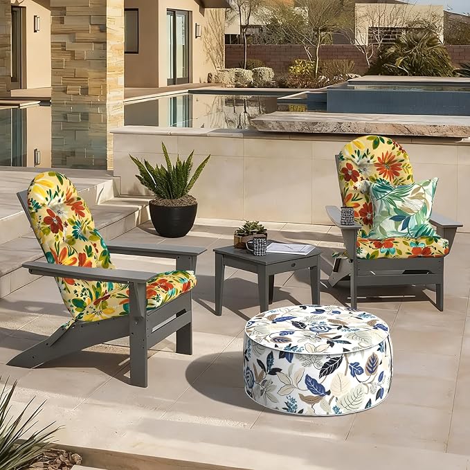 LVTXIII 2 Pack Outdoor Adirondack Chair Cushions, 44x19x4 Inch Water Repellent Patio Cushions for Rocking Chairs, Thick Tufted High Back Seat Cushion Set, Floral Multi