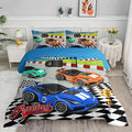 Axolotl Racing Car Bedding Set King,Cool Speed Race Car Comforter for Kids Boys Girls Teens,Racing Cars Quilt Set,Extreme Sport Theme with Three Cars Arrive at Finish,1 Comforter and 2 Pillowcases