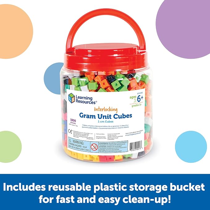 Learning Resources Interlocking Gram Unit Cubes - 1,000 Pieces, Ages 6+ Math Classroom Teaching Aids (Pack of 12)