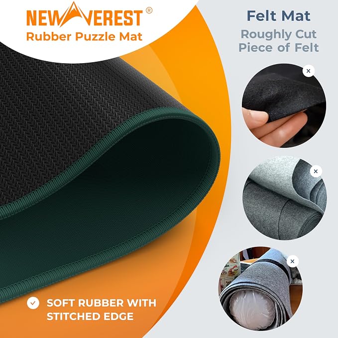 The Original Newverest Jigsaw Puzzle Mat Roll Up, Forest Green, 39.4” x 23.6” Portable Keeper Up to 1000 Pieces with Non-Slip Rubber Bottom & Smooth Top + 3 Puzzle Sorting Trays & Travel Storage Bag