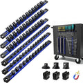 Reniteco 6-Piece Magnetic Socket Organizer and Screwdriver Organizer Set | 3-Piece 1/4", 3/8" & 1/2" Drive Socket Rails, 3-Piece Wrench Screwdriver Holder, Interchangeable Clips, Aluminum Alloy Rail