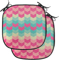 Lunarable Geometric Chair Cushion Pads Set of 2, Retro Pattern Mexican Flora Bohemian Contemporary Art Illustration, Anti-Slip Seat Padding for Kitchen & Patio, 16"x16", Pink Pale Pink Turquoise