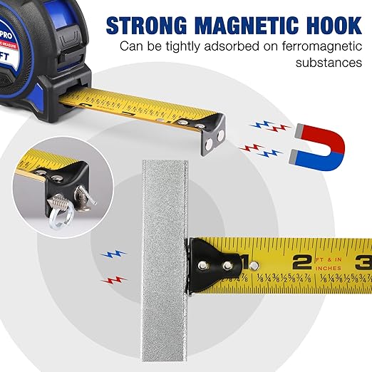 WORKPRO 16FT Tape Measure, 2 Pcs Heavy Duty Retractable Tape Measurement, Double Retract Long Stand Measuring Tape Accuracy 1/32 for Engineer, with Magnetic Hook, Belt Clip, Rubber Protective Casing