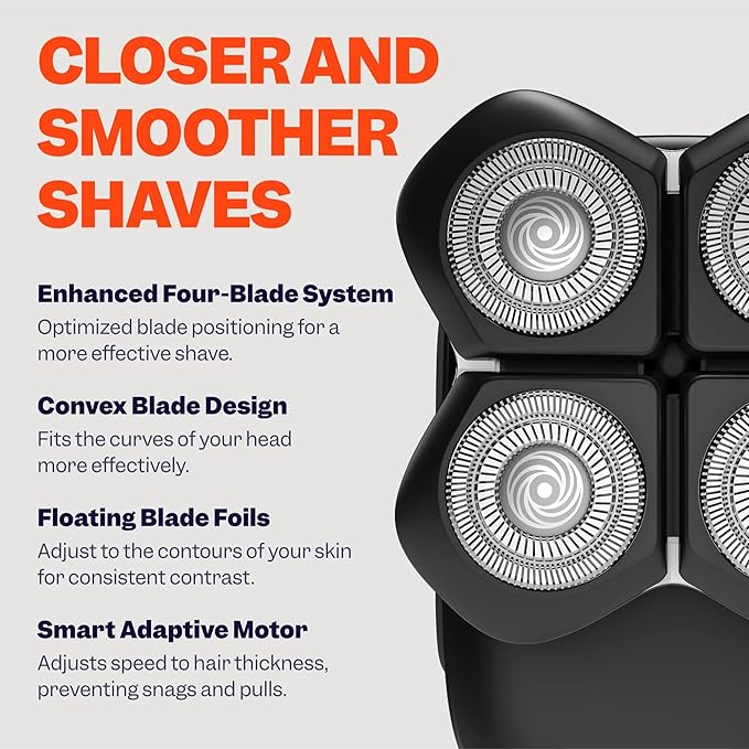 Freebird Electric Head & Body Hair Shaver - Mens Cordless Waterproof Razor with Rotary Blades (FlexSeries Pro, Shaver Kit + Travel Case)