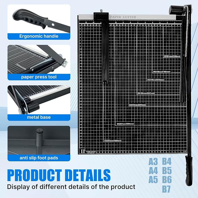 Paper Cutter,Guillotine Paper Trimmer Cutter for Office and Crafts,Heavy Duty Metal Base,12 Sheets Capacity,Portable Paper Slicer with Safety Guard and Blade Lock for Home, Office (18 inch)