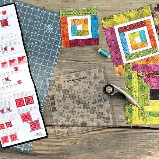 Creative Grids 10in Log Cabin Trim Tool Quilt Ruler – CGRJAW10 – Made in USA, 10-1/2in x 10-1/2in, Non-Slip Grip Acrylic Quilting, Sewing, Crafting, Patchwork Ruler & Template