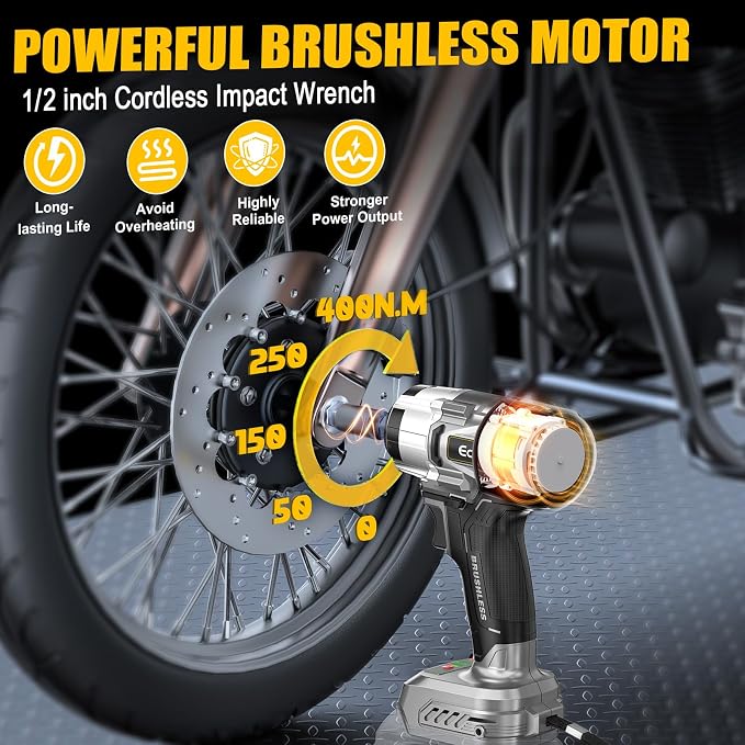 Ecarke Cordless Impact Wrench 1/2 inch Compatible with Dewalt 20v Battery, 300 FT-LBS (400N.m) Brushless Electric Impact Gun with LED Work Light, High Torque Impact Driver, Bare Tool Only