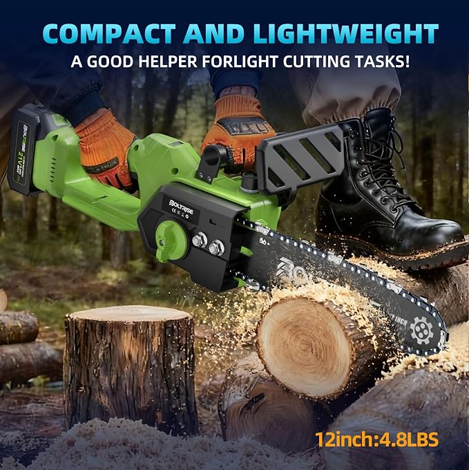 12 Inch Cordless Brushless Electric Chainsaw, 2 × 4.0mAh Batteries & Auto Oiler Security Lock, 32.81FT/S Powered Compact HandHeld Chain Saw, for Tree Trimming, Wood Cutting Garden, Pruning