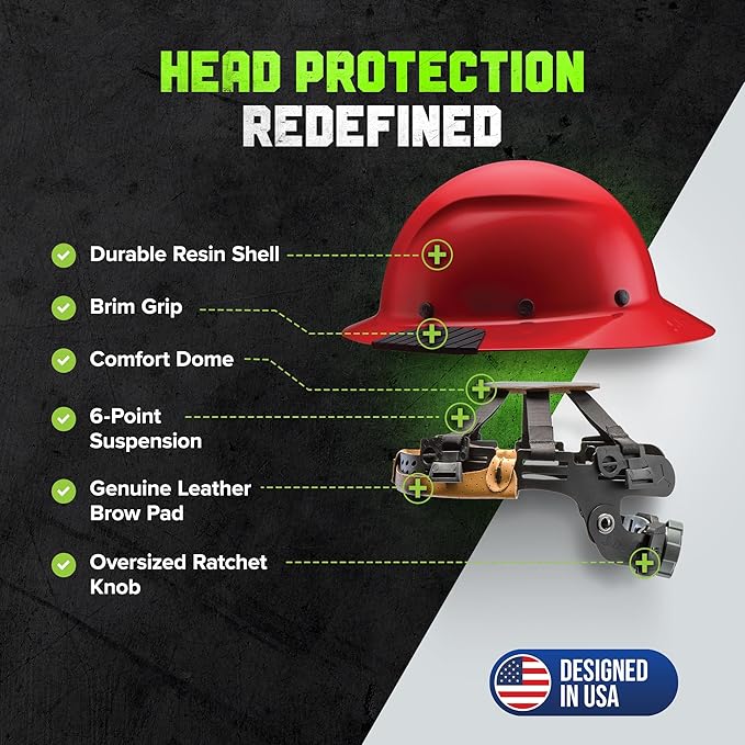 LIFT SAFETY Dax Fiber Resin Full Brim Safety Helmet/Hard Hat | 6 Point Suspension for Comfort & Impact Protection