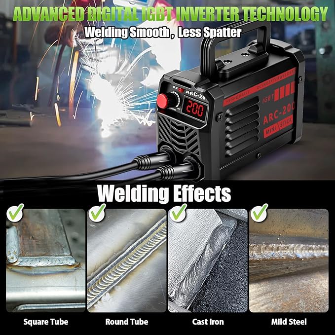 Hpoouo 200Amp 20PCS Rods Stick Welder, Super MINI Portable Welding Machine, IGBT Inverter Welder Machine 110V with Hot Start Arc Force Anti-Stick, for 1/16"-1/8" Rod ARC Welder, 2 Chip Hammers (Black)