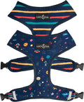 Lucy & Co. Reversible Dog Harness - Water-Repellent Neoprene, Dual-Print Design, Easy Swap Style, Adjustable Comfort Fit - Space Doodle Reversible Harness - Small