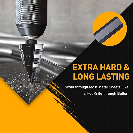 1/4 to 1-3/8 Inch Step Drill Bit, M2 High-Speed Steel Double Fluted Drill bits, Straight Grooved Step Drill Bit for Hole Drilling in Stainless Steel, Copper, Aluminum, Wood, Plastic