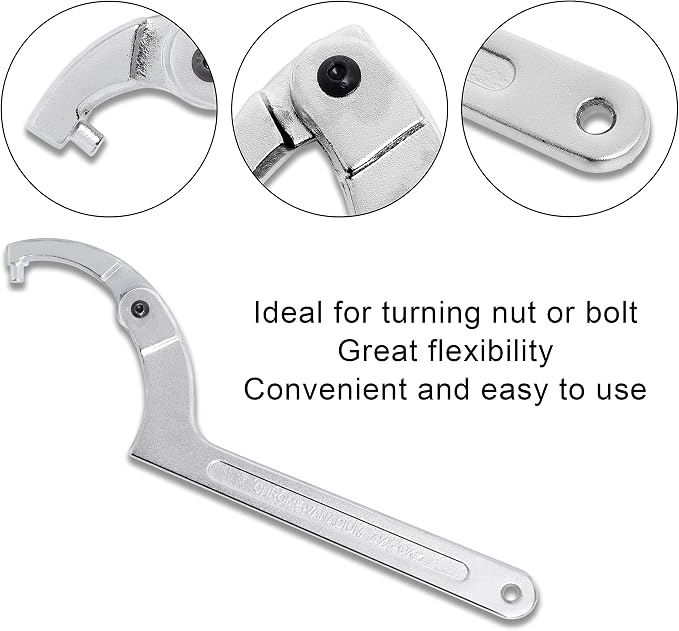 Adjustable C Pin Spanner Hook Wrench Set, Chrome Vanadium Steel 4 Size | 3/4-2", 1-1/4-3", 2-4-3/4", 4-1/2-6-7/10" Round Head Pin Spanner Wrench, Hydraulic Cylinder Tools for Lock Nuts and Bearings