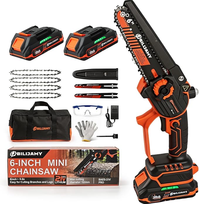 Chainsaw Cordless, 6 Inch Portable Electric Chainsaw-2.0Ah Battery | Battery Powered Handheld Power Chain Saw with Fast Charger, for Trees Branches Trimming, Wood Cutting, Courtyard, Household