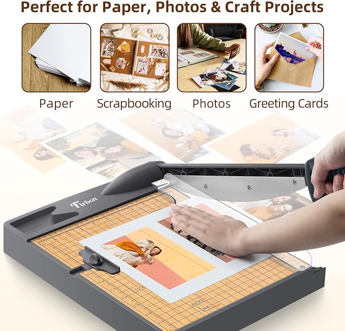 Firbon 12-Inch Wood Base Guillotine Paper Cutter, Heavy Duty 30-Sheet Capacity Precision Paper Trimmer for Cardstock, Photos, A4 Paper, Office & Classroom