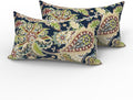 LVTXIII 2 Pack Outdoor Lumbar Pillows 12x20 Inch with White Piping, Fade Resistant Support Throw Pillows with Inserts for Patio Furniture, Sofa, Chair, Paisley Bloom