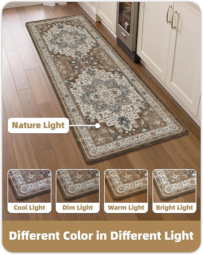 Color&Geometry Anti Fatigue Kitchen Mats for Floor 24x59, Vintage Decor, Easy Clean, Waterproof & Oil Proof, 0.4" Thick Cushioned, Non-Slip Kitchen Runner Rug for Sink, Laundry, Office, Brown