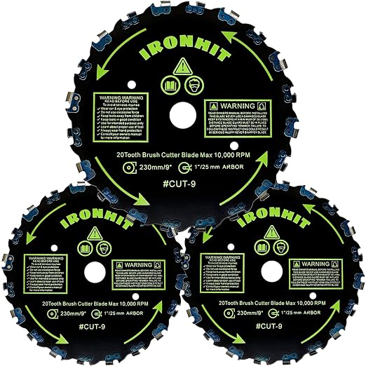 9" x 20T Chainsaw Brush Cutter Blades, WeedEater Blades, Brush Cutter String Trimmer Blades, 1"/25MM Arbor(3 Blades)