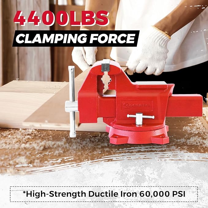 4.5" Heavy-Duty Bench Vise Ductile Iron Bench Vise 360° Swivel Bench Vice with Anvil, Red