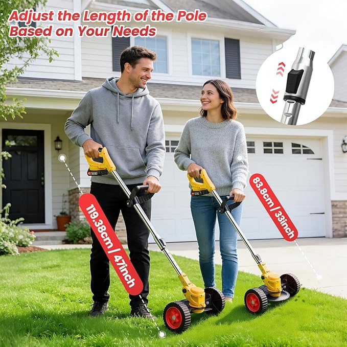 24V Cordless Weed Wacker with 2×2000mAh Batteries & Fast Charger, 3-in-1 Lightweight Brush Cutter/Lawn Edger/Grass Trimmer, 5 Types Blades & Wheels for Yard Garden Maintenance