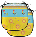 Lunarable Gallus Chair Cushion Pads Set of 2, Rooster Pattern with Sunflowers Summer Greenery Sky Floating Clouds Clipart, Anti-Slip Seat Padding for Kitchen & Patio, 16"x16", Earth Yellow Blue
