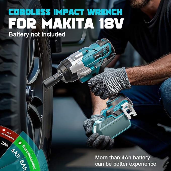 DIYtoolifz Cordless Impact Wrench 1/2" Compatible with Makita 18V Battery, 1700 Ft-lbs High Torque Impact Driver, Electric Impact Gun with 4 Speed Modes & LED Light for Car, Truck, Mower(Bare Tool)