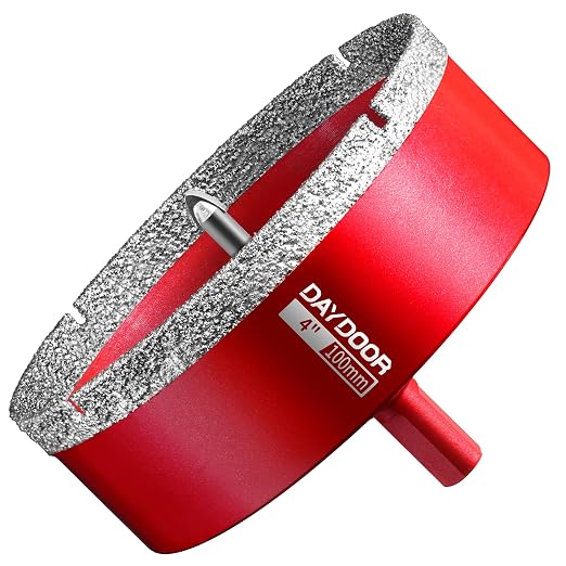 DAYDOOR 4" Diamond Hole Saw Bit with Pilot Drill Bit-1pc 100mm Diamond Tile Hole Saw with Guiding Bit for Porcelain Tile Ceramic Pottery Granite Stone Glass Bottles(3/8" Triangle Shank)