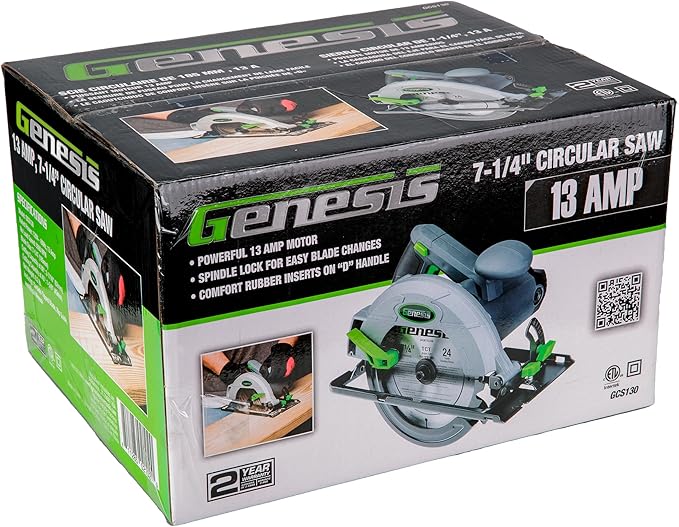 Genesis GCS130 13-Amp 7-1/4-In. Circular Saw with 24T Carbide Tipped Blade, Rip Guide, Blade Wrench, and 2 Year Warranty