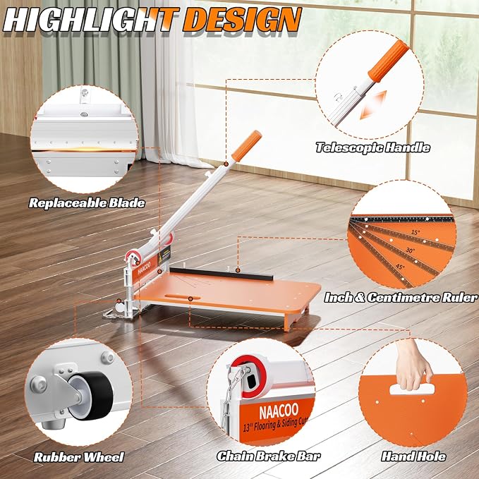 NAACOO Heavy Duty Laminate/Vinyl Floor Cutter, 13” Vinyl Plank Cutter with Wheel – Just 1 Step Meet Angle&Length Cutting, Flooring Tools - Cuts Laminate Floor, Engineer Wood, LVP/T, VCT, SPC, WPC