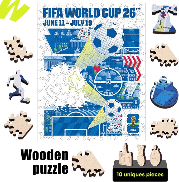 FIFA World Cup 2026 City Puzzle Philadelphia Poster - Wooden Puzzle for Adult, 200 Pieces Unique Shape Puzzle, 5MM Thick, Creative Collectible Gift for Fans, Officially Licensed Product, 9.3x11.8''