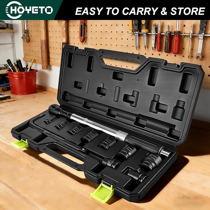 430mm offset Extension Ratchet Wrench Socket Set, Impact Ready | Reach tight spaces easily. Use manually for precision or attach an impact wrench for extra speed. Heavy-duty case included.