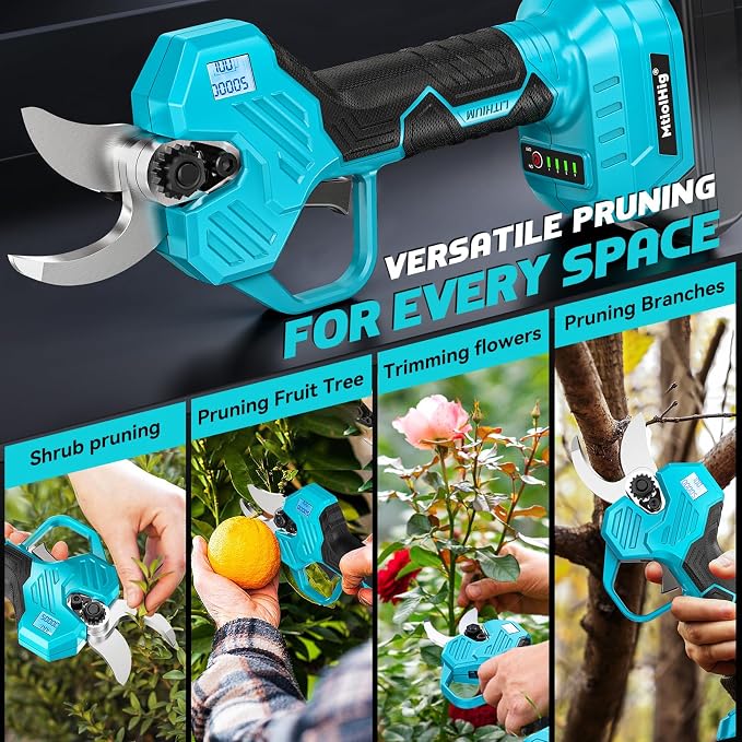 MtiolHig Cordless Electric Pruning Shears: 1.5-2 Inch Portable Pruning Shears Compatible with Makita 18V - Garden Pruners Tool with LCD Display