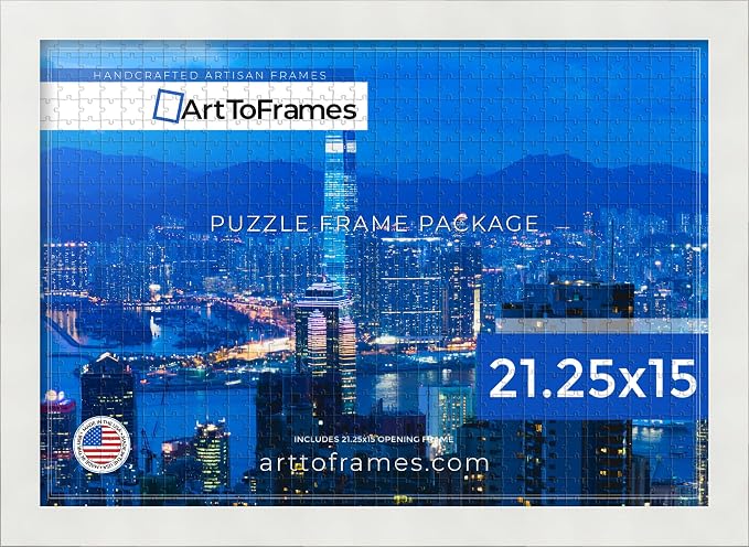 ArtToFrames Puzzle Frame for Buffalo Games 300, 500 Piece Jigsaw Puzzles, 21.25x15 Inch (54x38 cm), Soft White Engineered Wood with Economy Acrylic, Ready to Hang Puzzle Display