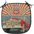 Lunarable Americana Chair Cushion Pad, Vintage Garage Artwork with a Nostalgic Car Illustration Retro Vibes Route 66 Print, Seat Padding for Kitchen & Patio with Anti-Slip Backing, 16"x16", Teal