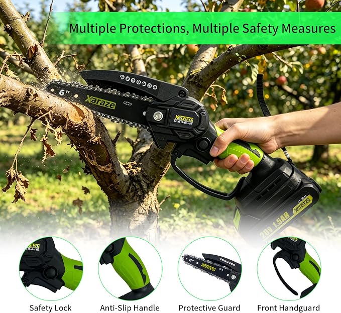 6 Inch Mini Chainsaw Cordless, 6 Inch Handheld Electric Chainsaws with 2*Batterie 3*Chains 2*Guide Bar, Small Chain Saw Battery Powered for Garden and Tree Trimmer, Ideal Gift for Elder, Women, Man