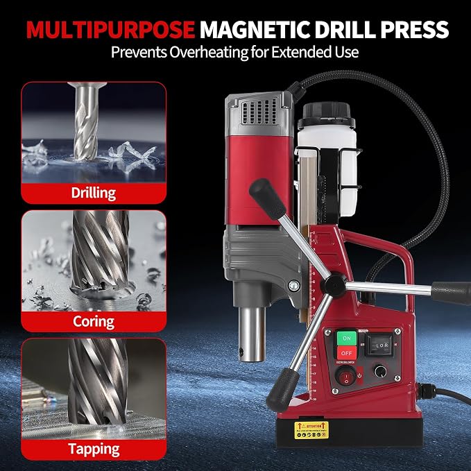 2 Inch Magnetic Drill Press, 210mm Max Stroke, 13000N Magnetic Force,1550W 750PRM Portable Electric Mag Drill Machine for Metal Drilling, Industrial Grade with Drill Chucks & Annular Cutters Kit