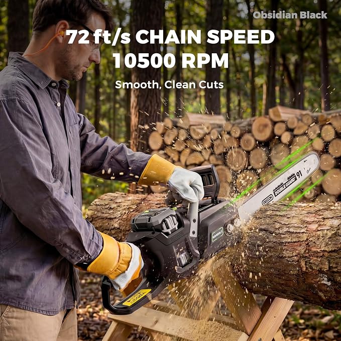 NovorikX 60V Brushless Cordless Chainsaw, 18"&16" Electric Chain Saw with 5.0Ah Battery & Charger, Automatic Oiler, Tool-Free Tension for Tree Trimming & Wood Cutting (60V Chainsaw Black)