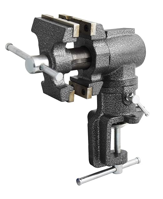 Toolsmith 2-1/2 inch Mini Jaw Portable Clamp-on Table Bench Third Hand Vise Swivels and Rotates 360°, 1-1/2 inch and 2-1/2 inch Jaws, Soft Jaw Covers, Jewelry, Hobby, Crafts, Clamp or Bolt-on - 240006